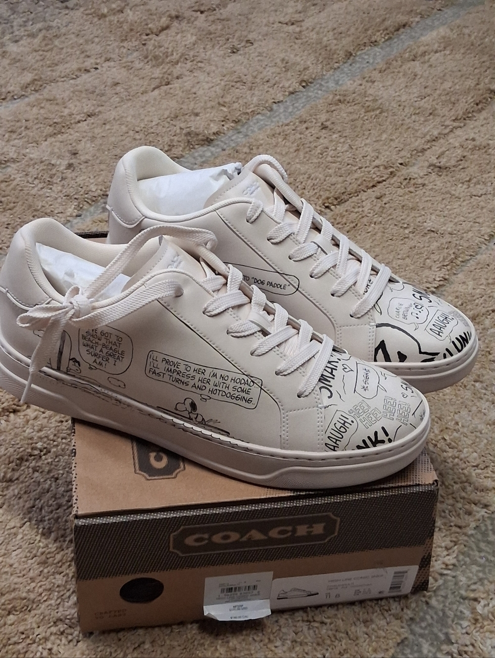 NWT COACH X PEANUTS HIGH LINE SNEAKER WITH NEWSPAPER PRINT